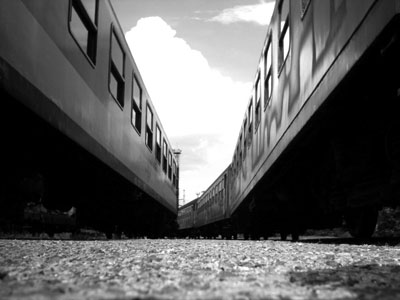 A photograph of trains to illustrate the flash fiction "The Train Journey" by Annalise Spurr, published in issue 41 of Neon