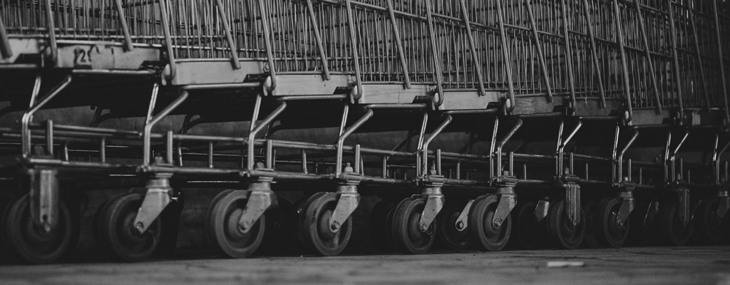 A photograph of shopping trolleys to illustrate the short story "Nest" by Vivienne Burgess, published in issue 49 of Neon